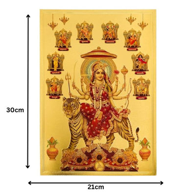 Durga 9 Avtar Gold Foil Poster - 21cm x 30cm-Global Food Hub