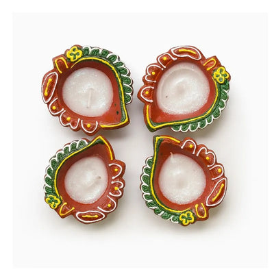Fancy Diya With Wax Candle (Set of 4) CL-68-Global Food Hub