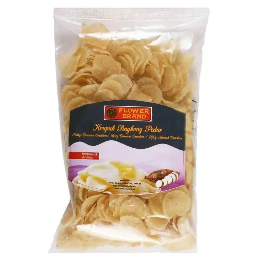 Flower Brand Krupuk Cassave Singkong Pedas / Ongebakken - 250g-Global Food Hub