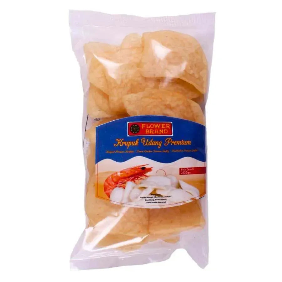 Flower Brand Krupuk / Kroepoek Udang Premium Ongebakken- 250grams-Global Food Hub