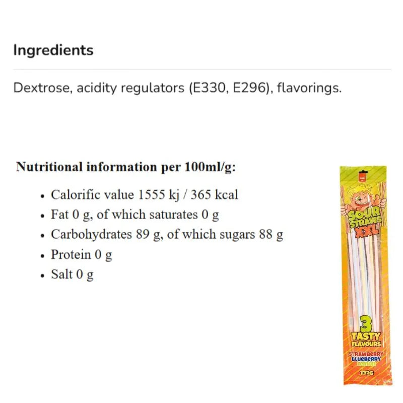 Funlab XXL Sour Straws in 3 Flavours - 132g-Global Food Hub