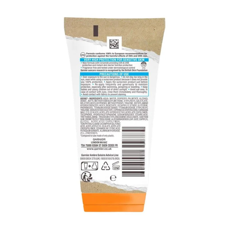 Garnier Ambre Solaire Advanced Sensitive Sun Cream SPF50 - 175ml-Global Food Hub