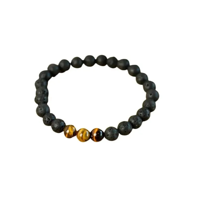 Gemstone Bracelet Men Large Tiger Eye & Lava Stone (8mm, 21 cm)-Global Food Hub