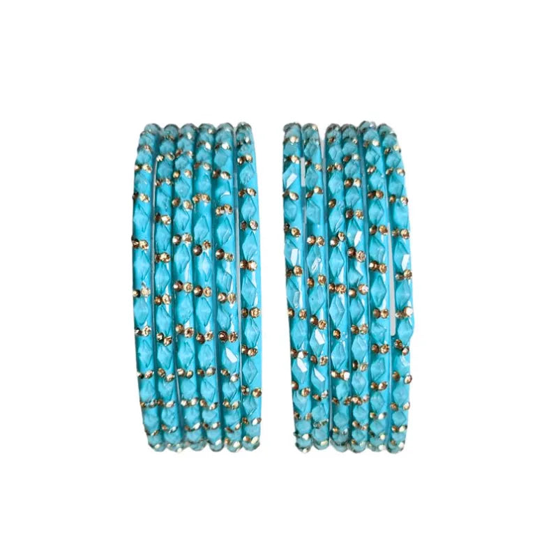 Glass Bangles Set of 12 - Aqua Blue-Global Food Hub