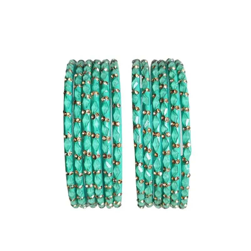 Glass Bangles Set of 12 - Aqua Green - 2.6-Global Food Hub