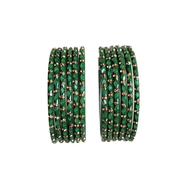 Glass Bangles Set of 12 - Dark Green - 2.6-Global Food Hub