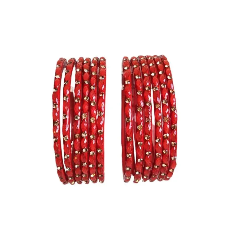 Glass Bangles Set of 12 - Red - 2.6-Global Food Hub