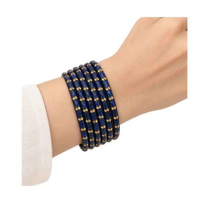 Glass Bangles Stone Work Set of 12 - Royal Blue - 2.8-Global Food Hub