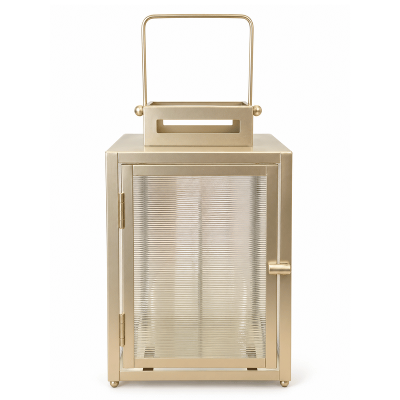 Gold Lantern Candle Holder with Handle – 3 Tealight Holders-Global Food Hub