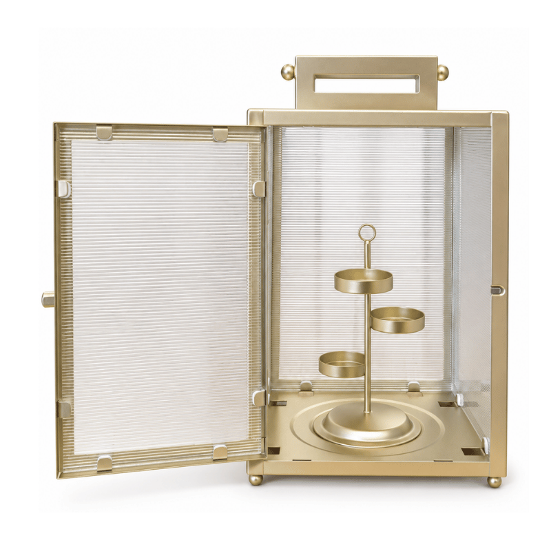 Gold Lantern Candle Holder with Handle – 3 Tealight Holders-Global Food Hub