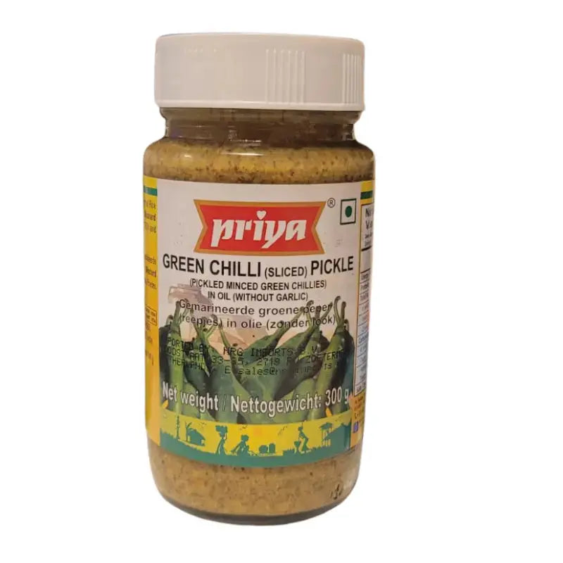 Green Chilli (Sliced) Pickle Without Garlic-300 grams-Global Food Hub