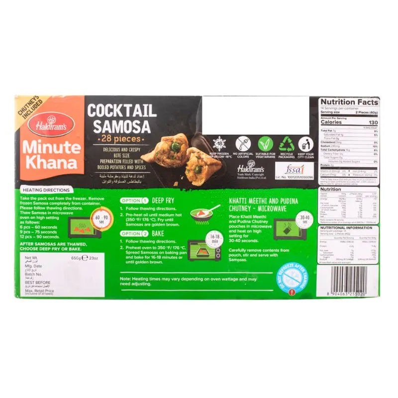 Haldiram's - Frozen Cocktail Samosa Vegan 650g-Global Food Hub