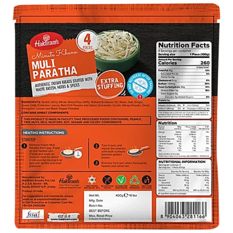 Haldiram's - Frozen Muli Paratha 400g-Global Food Hub