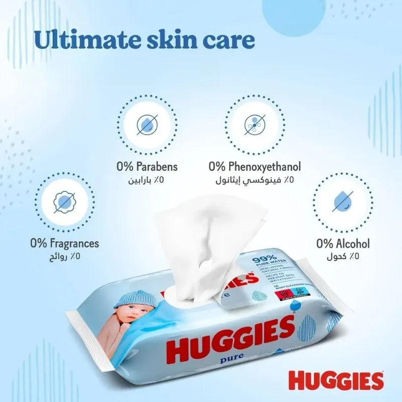Huggies Pure Wipes 99% Water - 72 Pieces-Global Food Hub