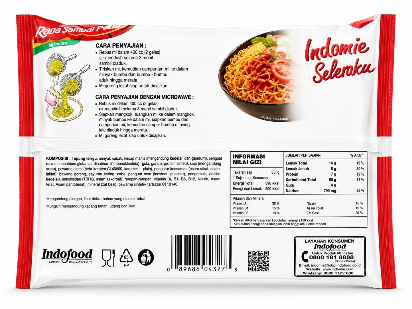 Indomie Instant Noodles Mi Goreng Rasa Sambal Rica-Rica - 85g-Global Food Hub