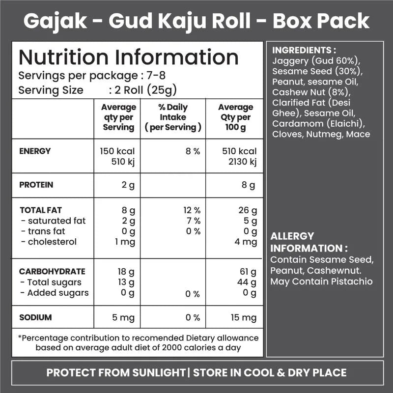 Jabsons Gajak Gud Kaju Rolls - 175g-Global Food Hub