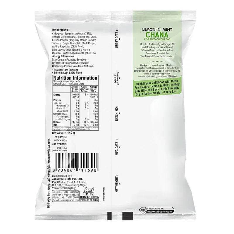 Jabsons Lemon and Mint Chana - 140g-Global Food Hub