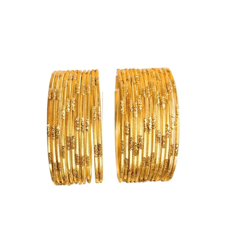 Jesika- A Metal Bangles Size 2.10 - Set of 24-Gold-Global Food Hub