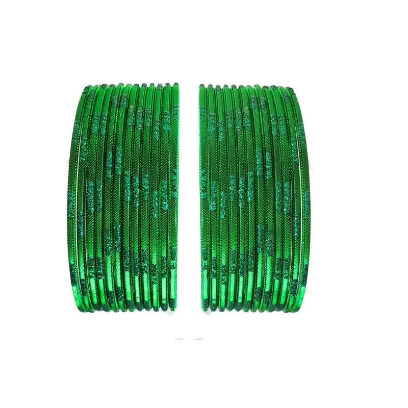 Jesika- A Metal Bangles Size 2.10 - Set of 24-Parrot Green-Global Food Hub