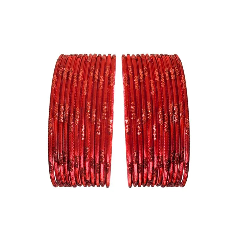 Jesika- A Metal Bangles Size 2.10 - Set of 24-Red-Global Food Hub