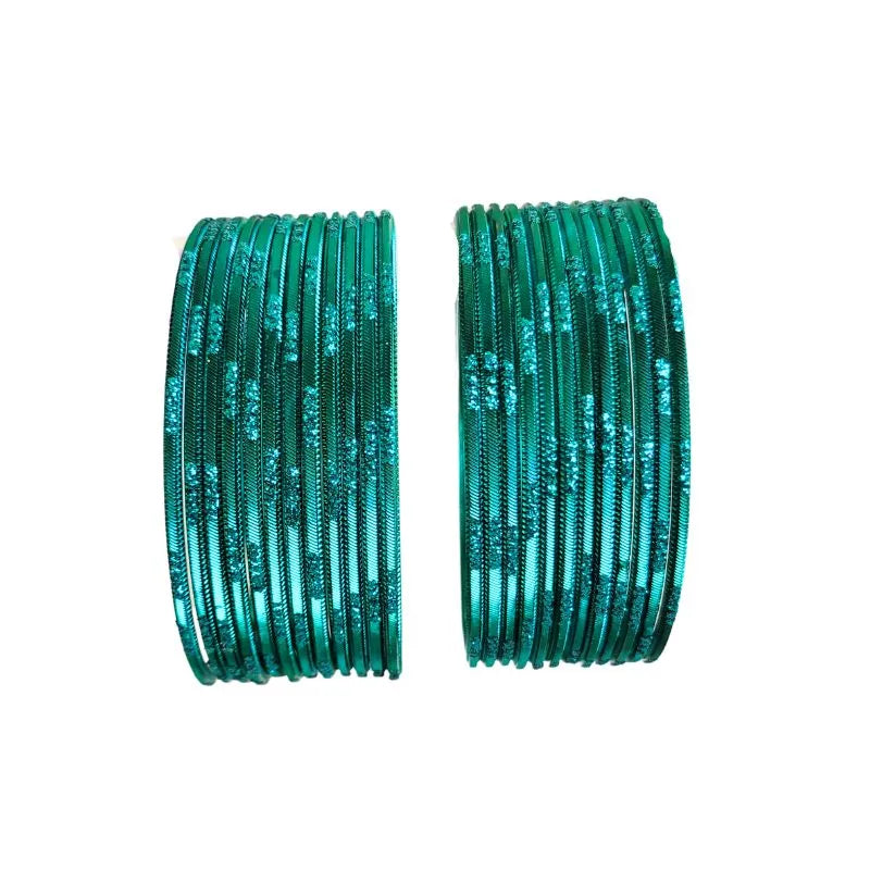 Jesika- A Metal Bangles Size 2.10 - Set of 24-Teal Green-Global Food Hub