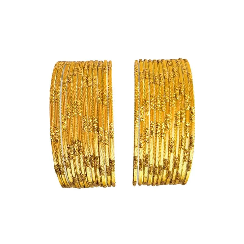 Jesika- B Metal Bangles Size 2.10 - Set of 24-Gold Yellow-Global Food Hub