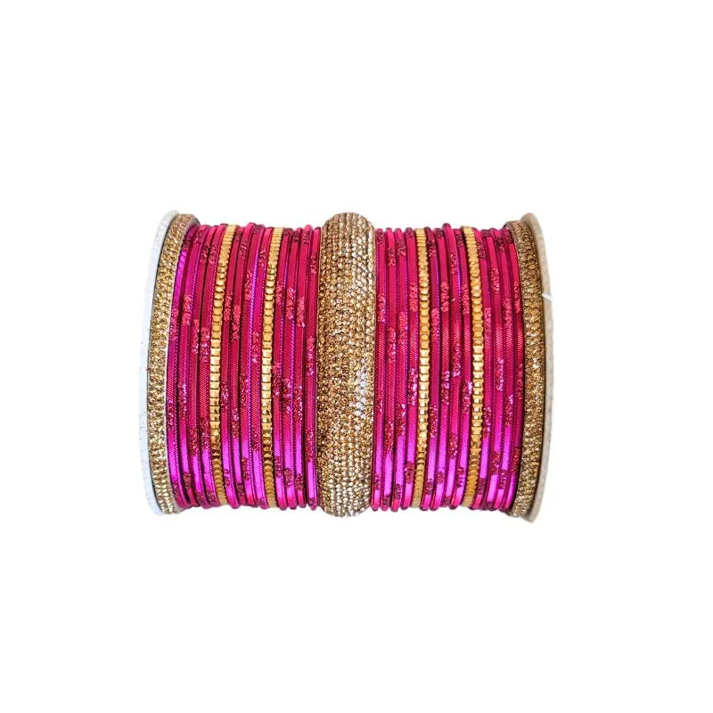 Jesika Metal Fancy Bangles Size 2.10 - Set of 24-Magenta-Global Food Hub