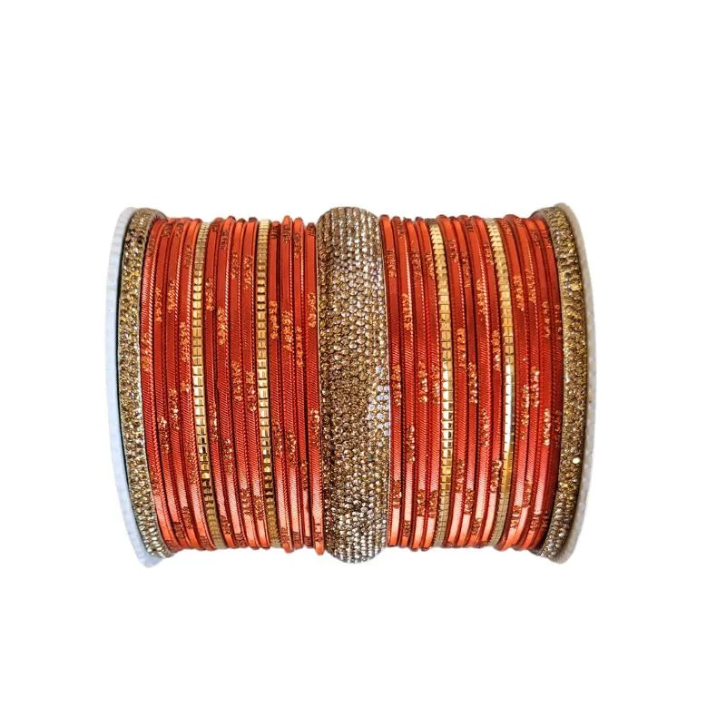 Jesika Metal Fancy Bangles Size 2.10 - Set of 24-Orange-Global Food Hub