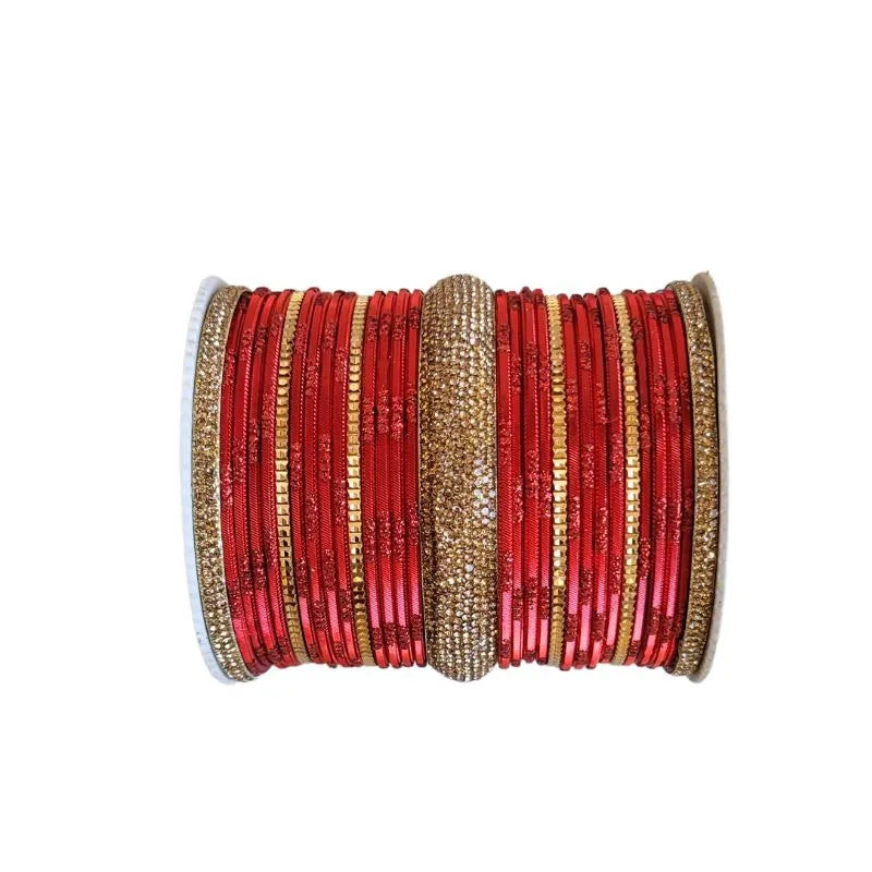 Jesika Metal Fancy Bangles Size 2.10 - Set of 24-Red-Global Food Hub