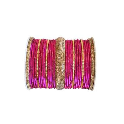 Jesika Metal Fancy Bangles Size 2.10 - Set of 24 - Magenta-Global Food Hub