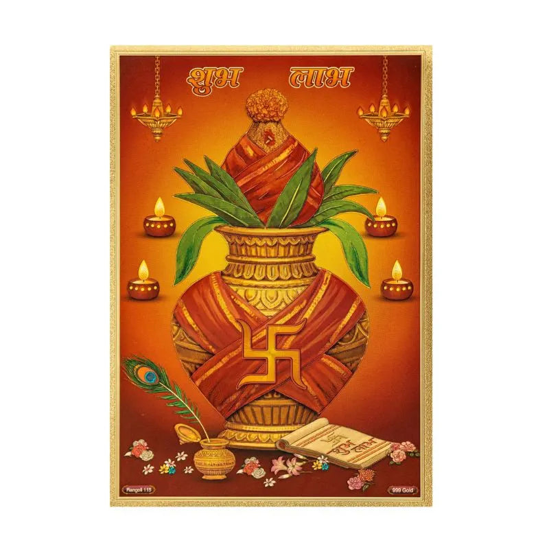Kalash Pooja Gold Foil Unframed Art Work - 21cm x 30cm-Global Food Hub