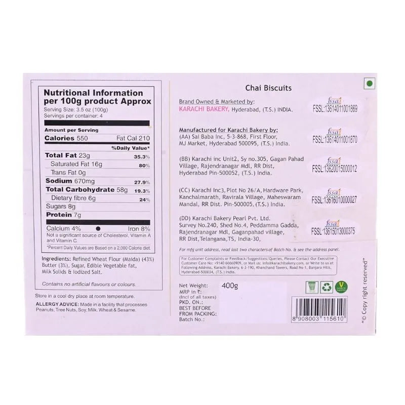 Karachi Bakery Vegan Chai Biscuits - 400g-Global Food Hub