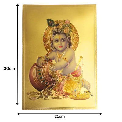 Krishna Gold Foil Poster - 21cm x 30cm-Global Food Hub