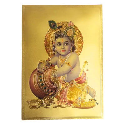 Krishna Gold Foil Poster - 21cm x 30cm-Global Food Hub