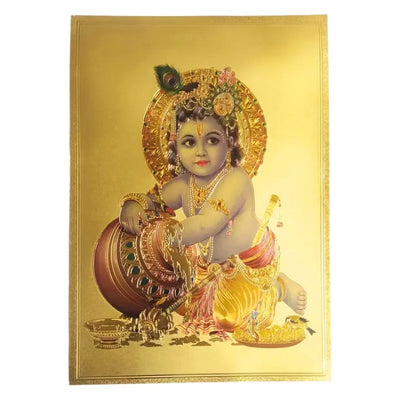 Krishna Gold Foil Poster - 21cm x 30cm-Global Food Hub