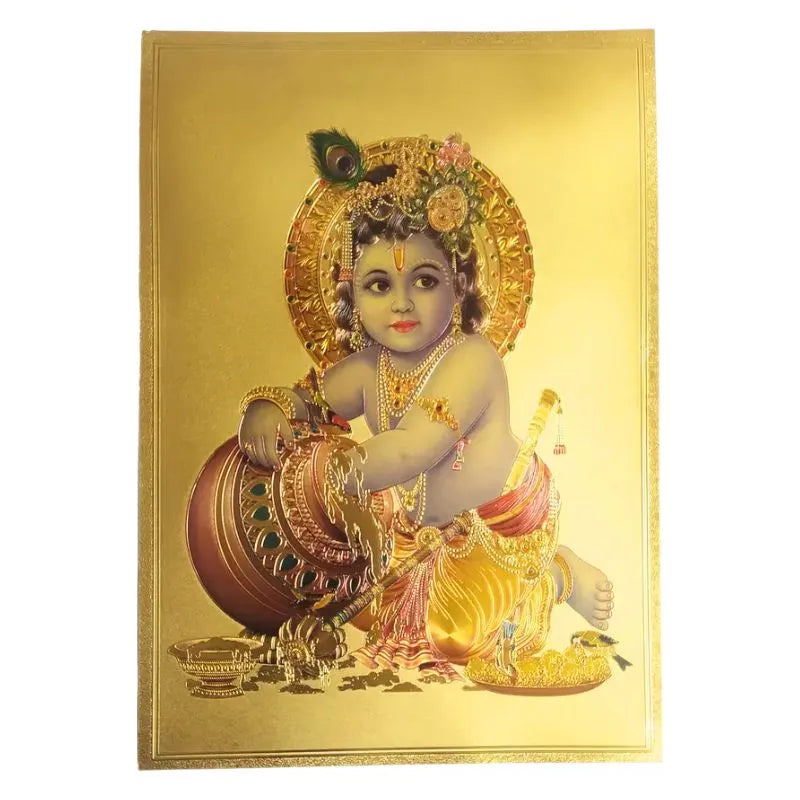 Krishna Gold Foil Unframed Art Work - 21cm x 30cm-Global Food Hub