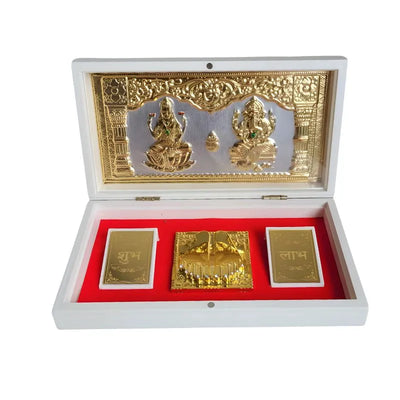 Lakshmi Ganesh Photo Frame With Charan Paduka Gift Set-Global Food Hub
