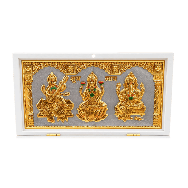 Lakshmi Saraswati Ganesh Photo Frame With Charan Paduka Gift Set-Global Food Hub