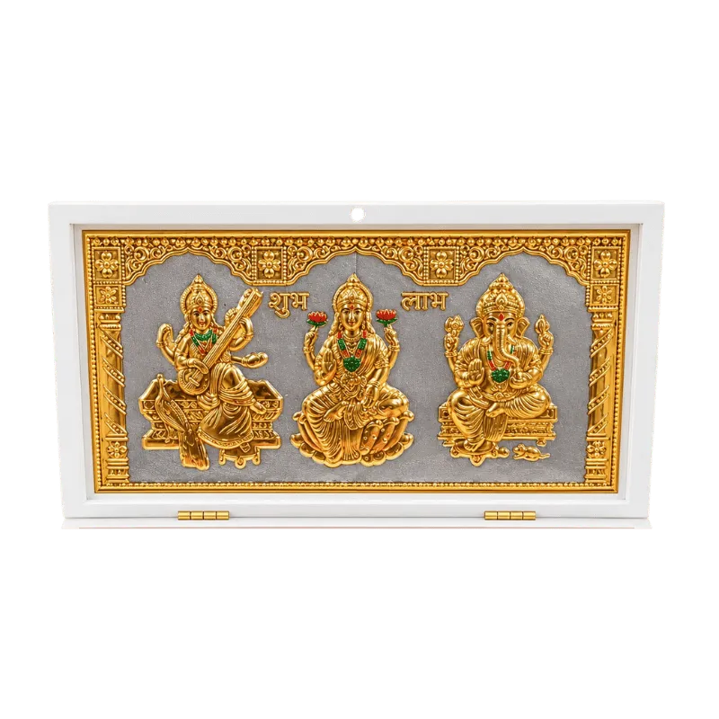 Lakshmi Saraswati Ganesh Photo Frame With Charan Paduka Gift Set-Global Food Hub