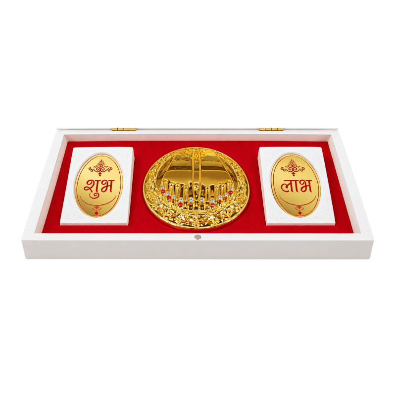 Lakshmi Saraswati Ganesh Photo Frame With Charan Paduka Gift Set-Global Food Hub