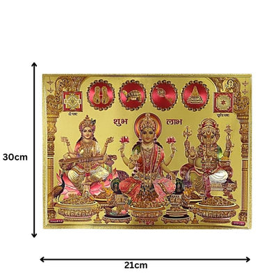 Lakshmi Ganesh Saraswati Gold Foil Poster A - 21cm x 30cm-Global Food Hub