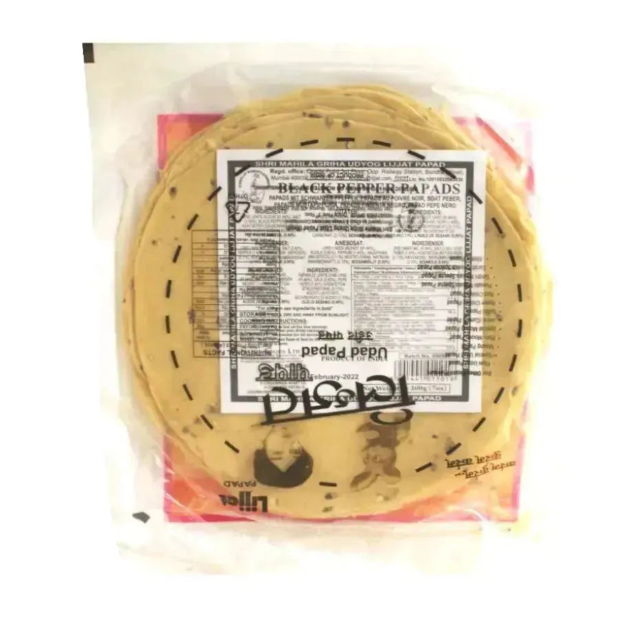 Lijjat Black Pepper Urad Papad - 200g-Global Food Hub