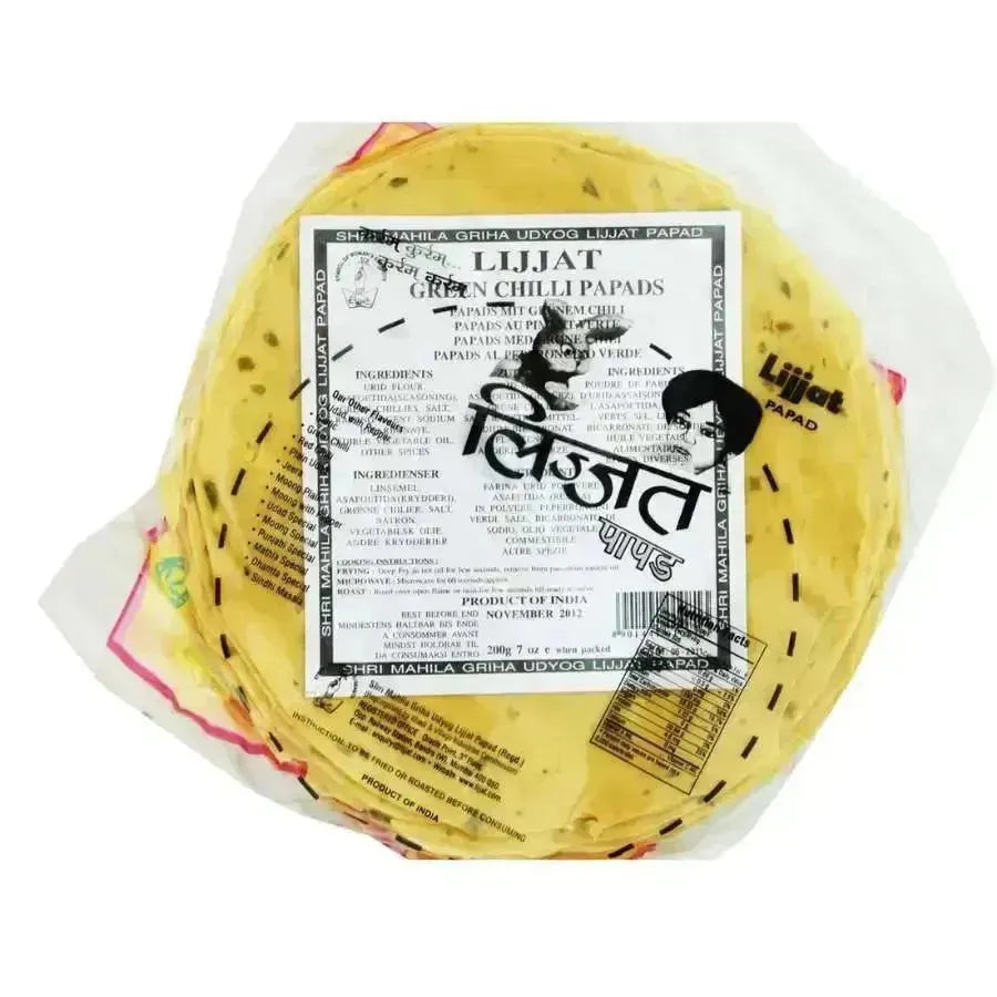 Lijjat Green Chilli Papad - 200g-Global Food Hub