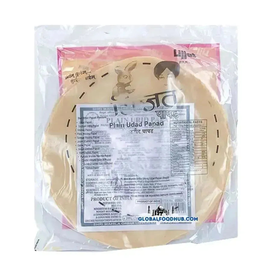 Lijjat Urid/ Udad Papad Plain - 200g-Global Food Hub