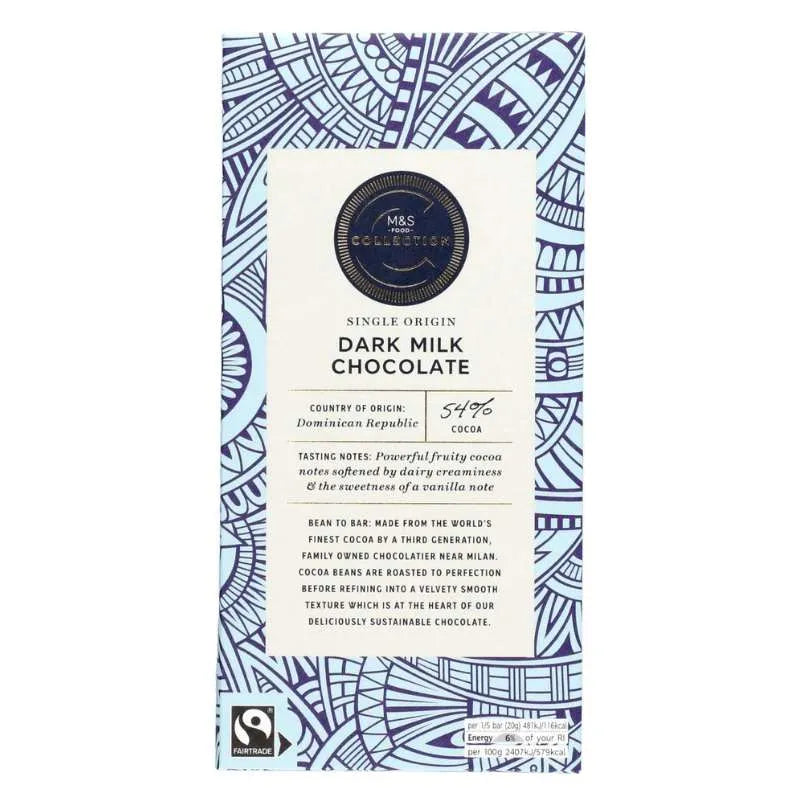 M&S Dark Milk Chocolate 54% Cacoa - Fairtrade-100 grams-Global Food Hub