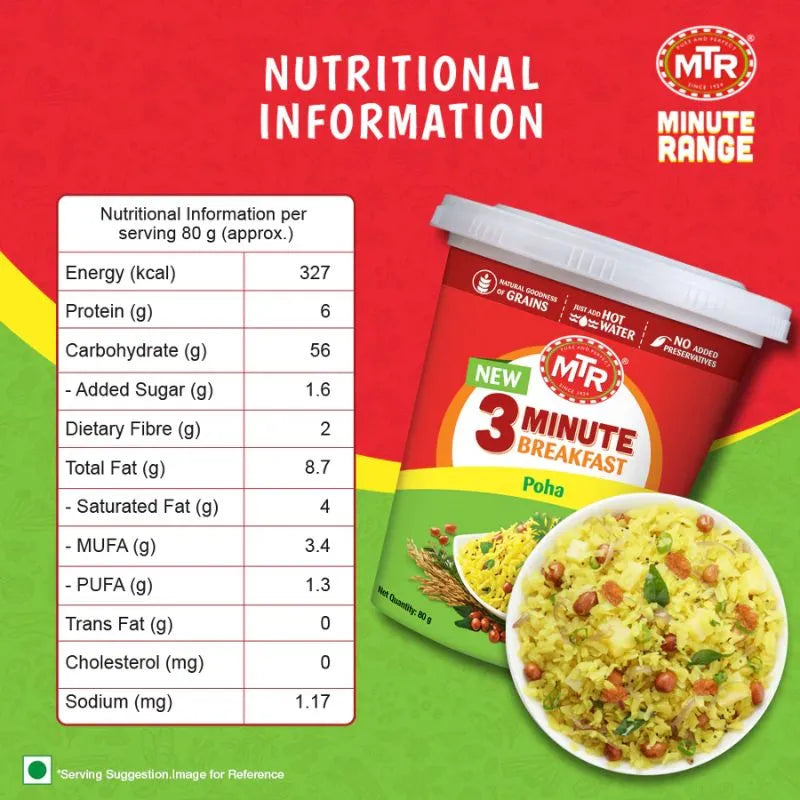 MTR Instant Poha Regular Snack RTE - 80g-Global Food Hub