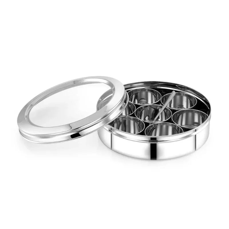Masala Dabba Spice Box With See-Through Glass Lid-Global Food Hub