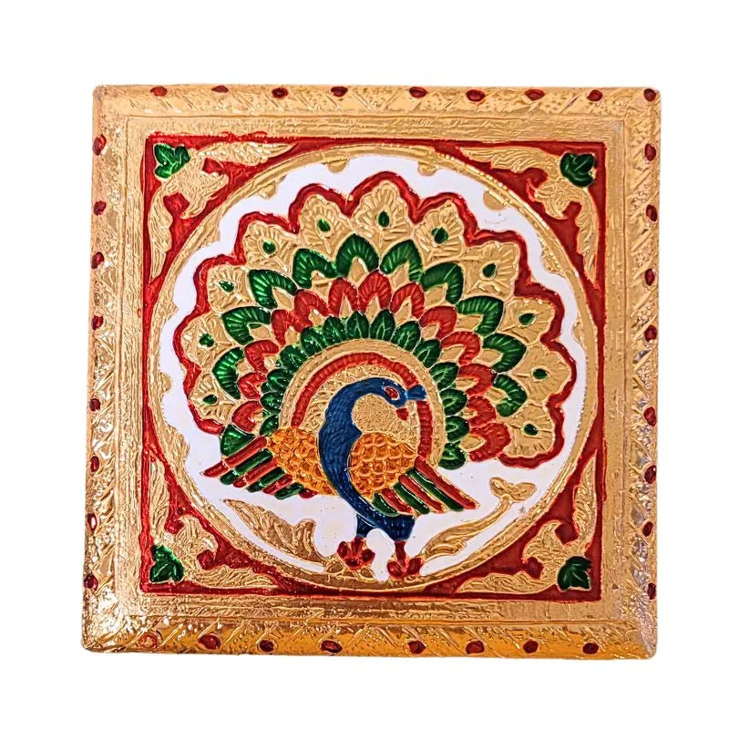 Meenakari Metal Pooja Choki Size-14 cm Weight-305 Grams-Global Food Hub