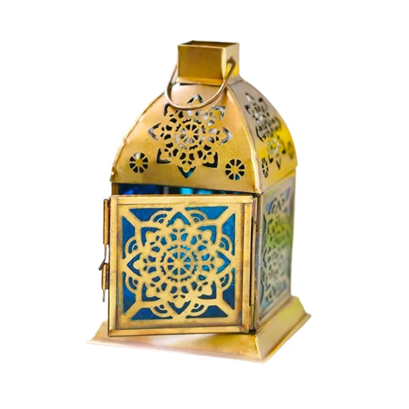 Metal Lantern Mandala Blue-Global Food Hub