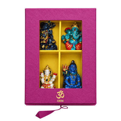 Miniature Hindu Deity Idol Set – Hanuman, Ganesha, Lakshmi & Shiva-Global Food Hub